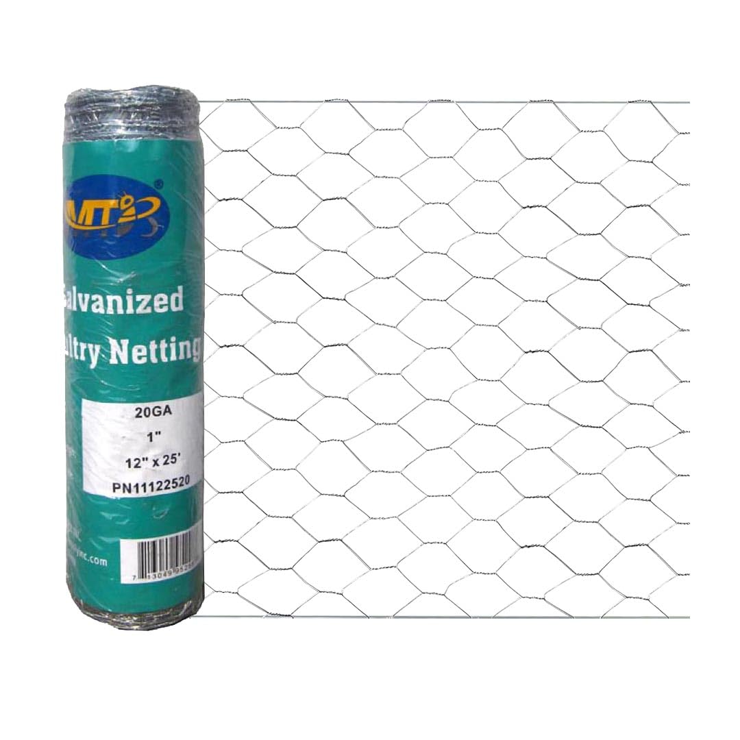 MTB SUPPLY 20GA Galvanized Hexagonal Poultry Netting Chicken Wire 12 inches x 25 feet x 1 inch Mesh