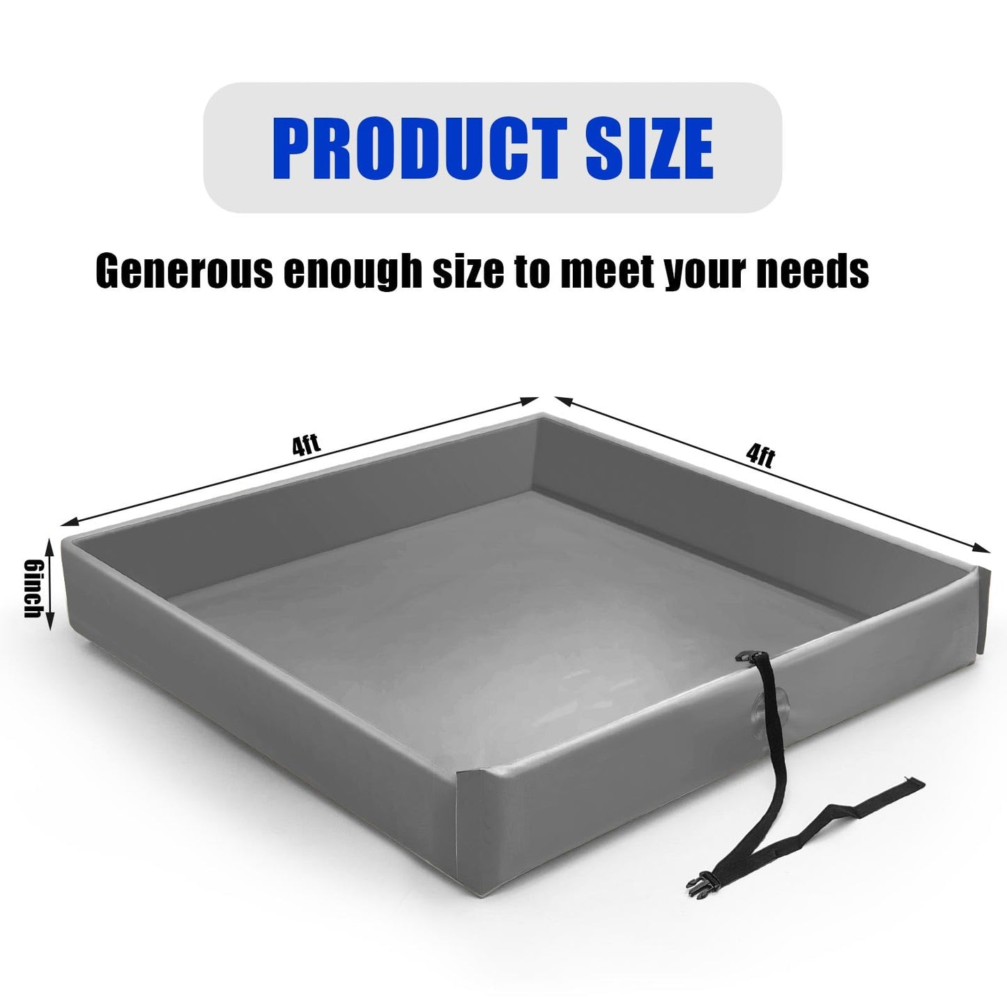 Wettarn Folding Duck Pond 4' x 4' Portable Spill Containment Berm Wall Containment Berm(Gray)