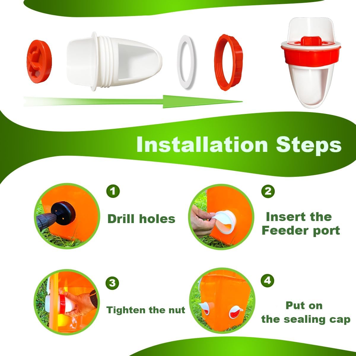 SuSuHan 10 PCS Chicken Feeder Port DIY Automatic Chicken Feeder, Poultry Feeder, No Waste, Rat-Proof, Waterproof