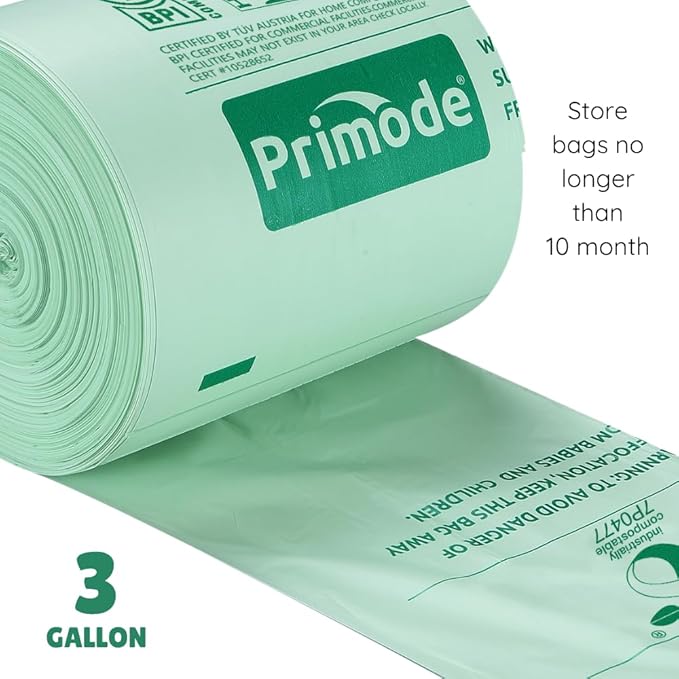 Compost Bags, Compostable Trash Bags 3 Gallon Compostable Bags Small Compost Bags for Countertop bin Extra Thick 0.71 Mil. ASTM D6400 Certified By BPI and TÜV AUSTRIA (3 Gallon, 100 Units)