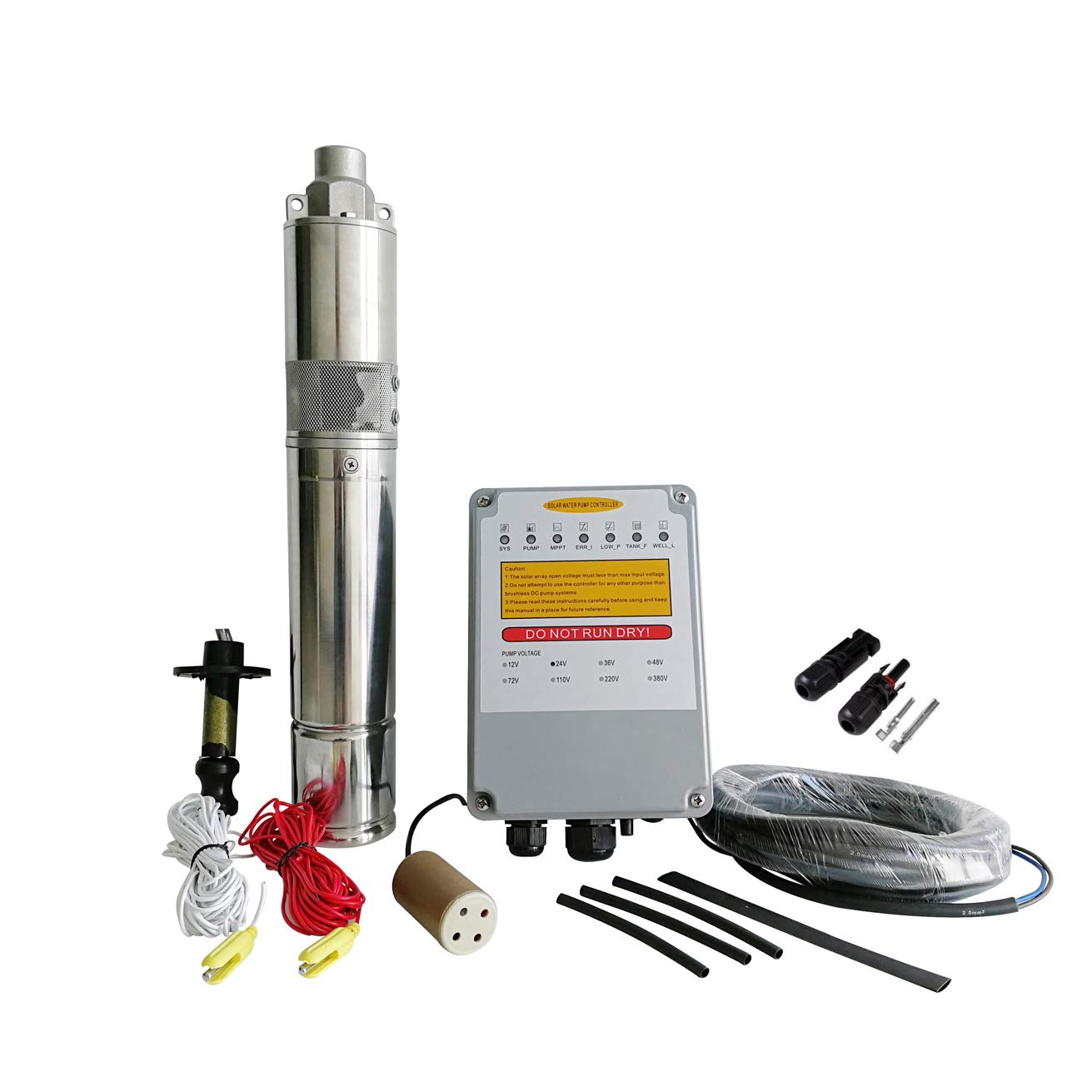 Solar Water Pump Kit 24V with 3-Year Warranty | Stainless Steel 316 Submersible Pump for Bore Wells, Ponds | Solar-Powered & MPPT Controller,JS3-1.8-100