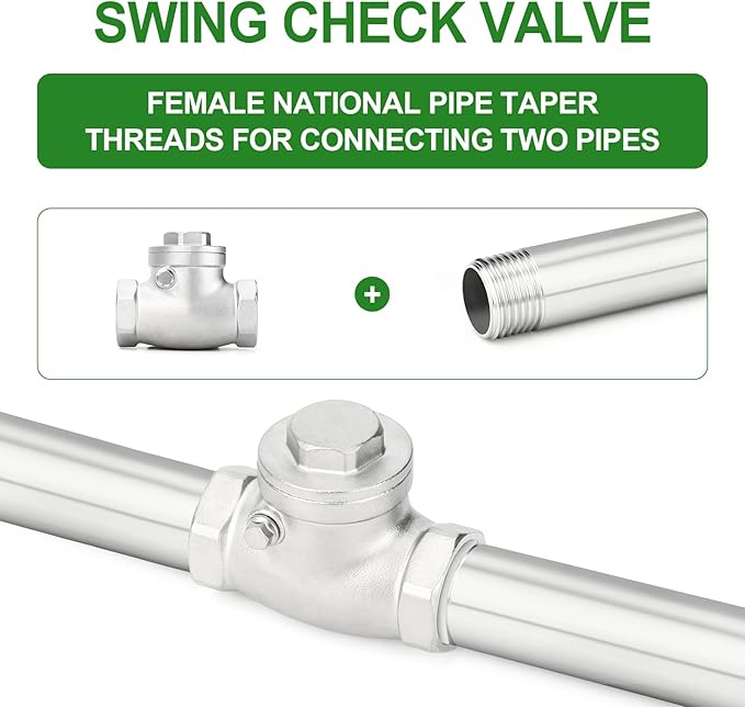 TAISHER 1PCS 304 Stainless Steel 3/4" Female Swing Check Valve，Backflow Prevention, One Way Check Valve CF8 WOG 1000