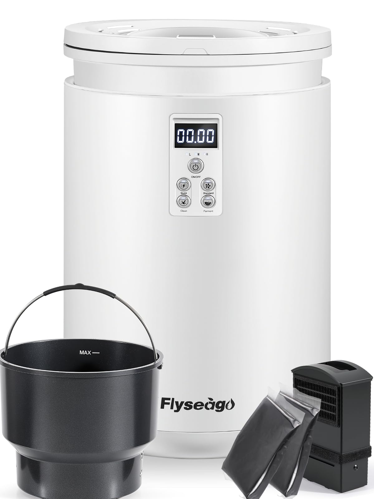 Flyseago Electric Composter for Kitchen Smart Odorless Countertop Compost Bin Machine Quiet Larger 4.5L Indoor Food Cycler with Auto Cleaning, 3 Modes, 2 Carbon Packs, Turn Food Waste into Fertilizer