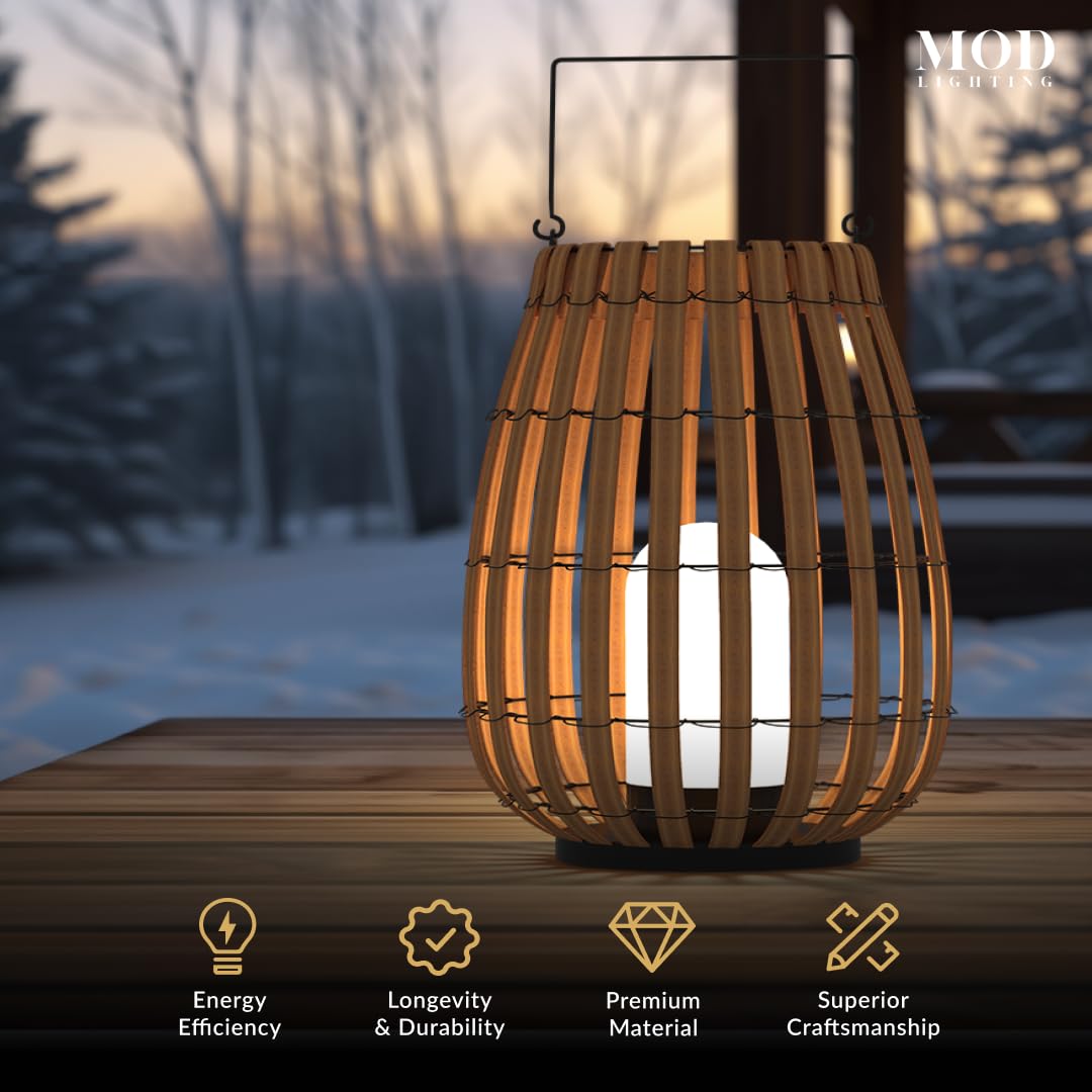 𝗠𝗢𝗗 𝗟𝗜𝗚𝗛𝗧𝗜𝗡𝗚 Beam | Floor Solar Lantern, Reliable IP65 Waterproof LED Garden Light, Solar Lights Outdoor Dimmable with Remote, Rattan Lantern Lamp for Patio (Small | 10x14 | Warm White)