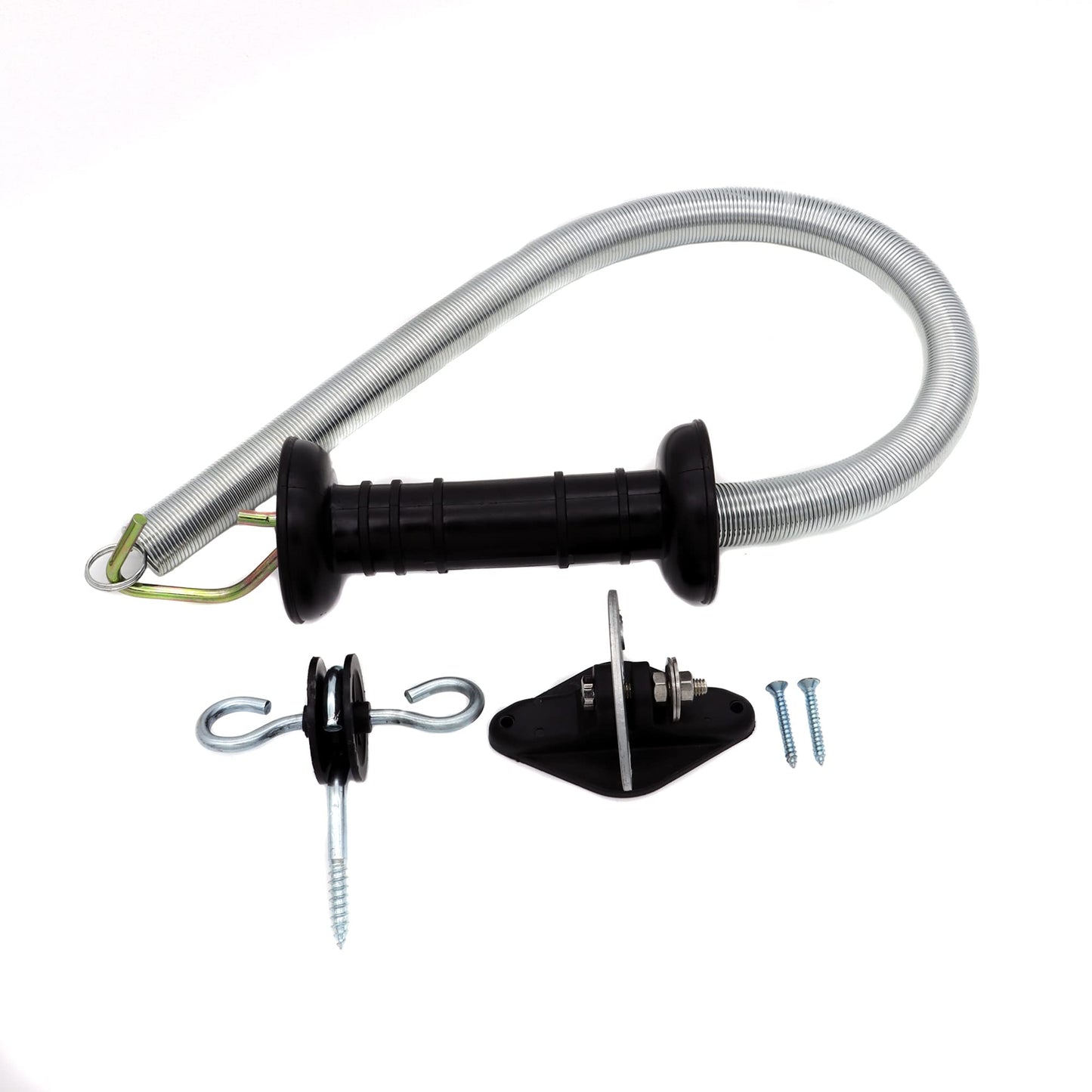 JBT Electric Fence Spring Gate Handles Kit, Electric Fence Handle Set with Anchors, 16-Feet Tension Spring (Black)