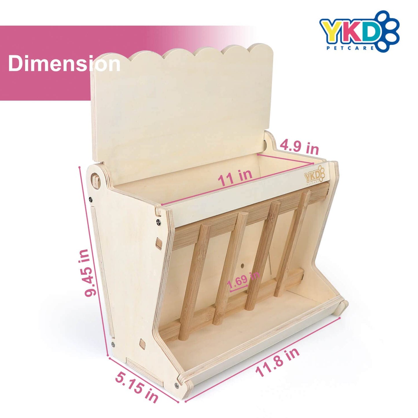 Pet Wooden Hay Feeder for Rabbits, Guinea Pigs, and Chinchillas - Alfalfa Timothy Dispenser, Less Wasted Small Animals Manger (Hanging Large)