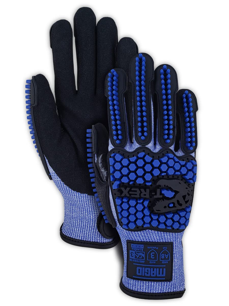 MAGID T-REX Flex Series Extremely Lightweight AeroDex Technology VersaTek Grip Palm Coated Impact 3 Glove – Size 11/XXL–ANSI Level A8–24 Pairs