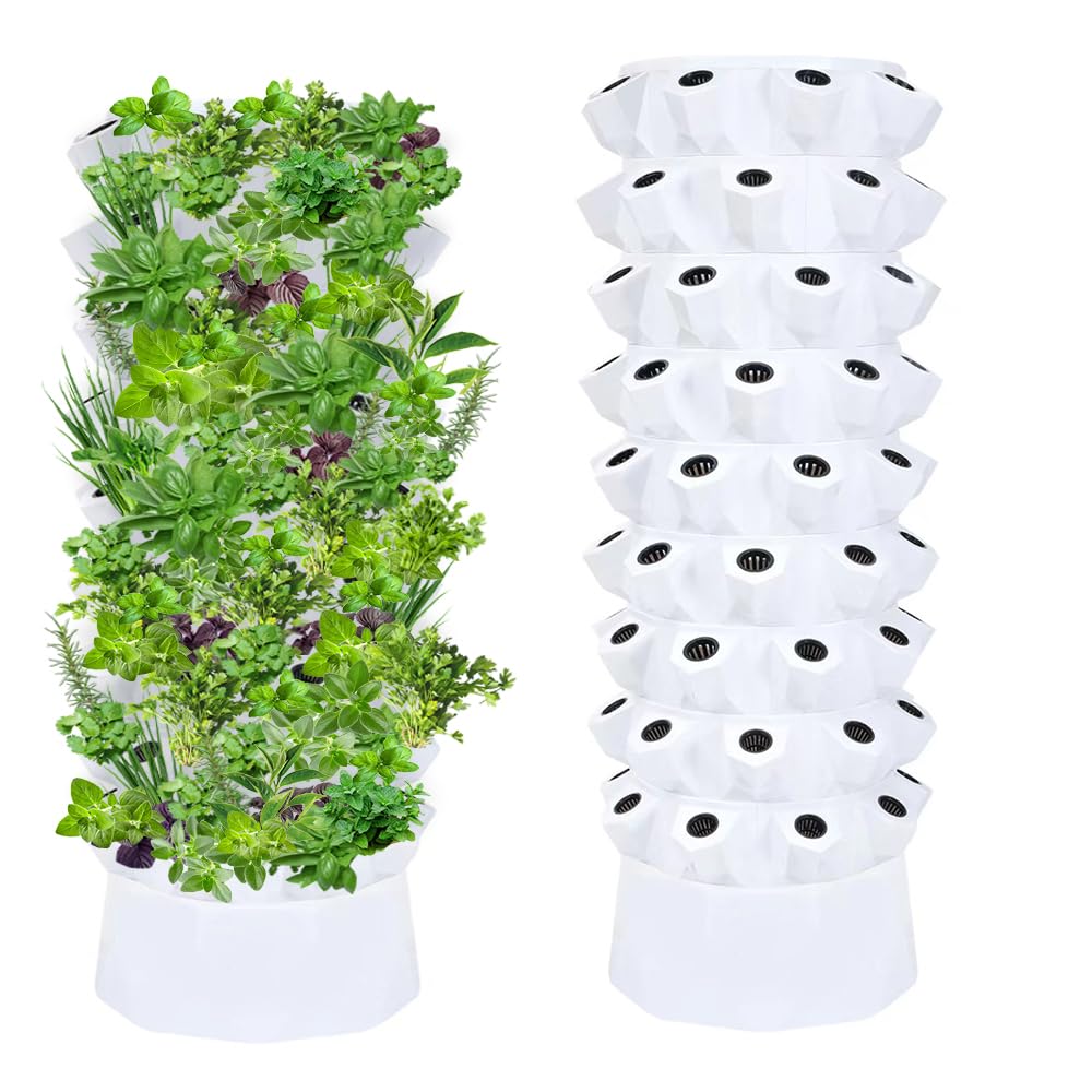 Hydroponic Growing System Indoor Garden,Hydroponics Tower for Strawberry Vegetable Herbs Fruit,Vertical Garden Planter with Hydrating Pump, Timer, Adapter, Seeding Bed & Net Pots (81 Pots)