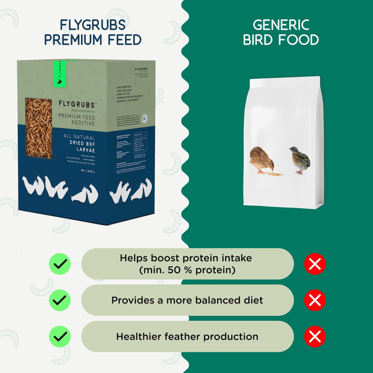 FLYGRUBS 10 lb Dried Black Soldier Fly Larvae - High Calcium Chicken Feeder - 85X More Calcium, Non-GMO Meal Worms for Wild Birds, Ducks, Turkeys, Quails, Turtles - Nutrient-Rich BSFL