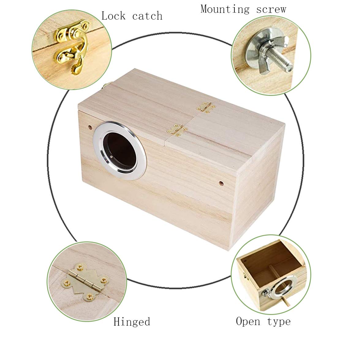 PINVNBY Parakeet Nesting Box Bird House Wood Breeding Box Parrots Mating Box for Lovebirds,Cockatoo,Budgie, Finch,Canary and Medium-Sized Birds(L)