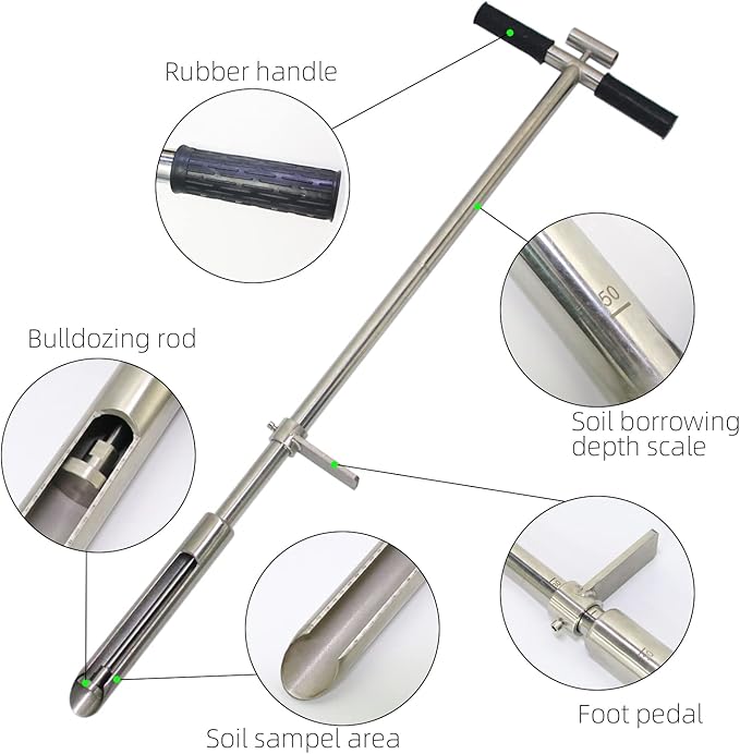 Soil Sample Probe 40” with Ejector and Foot Pedal,Soil Probe Stainless Steel T-Style Handle Soil Test Kit,Soil Probe Rod for Soil Sampling Plant Care/Agriculture/Garden/Farm