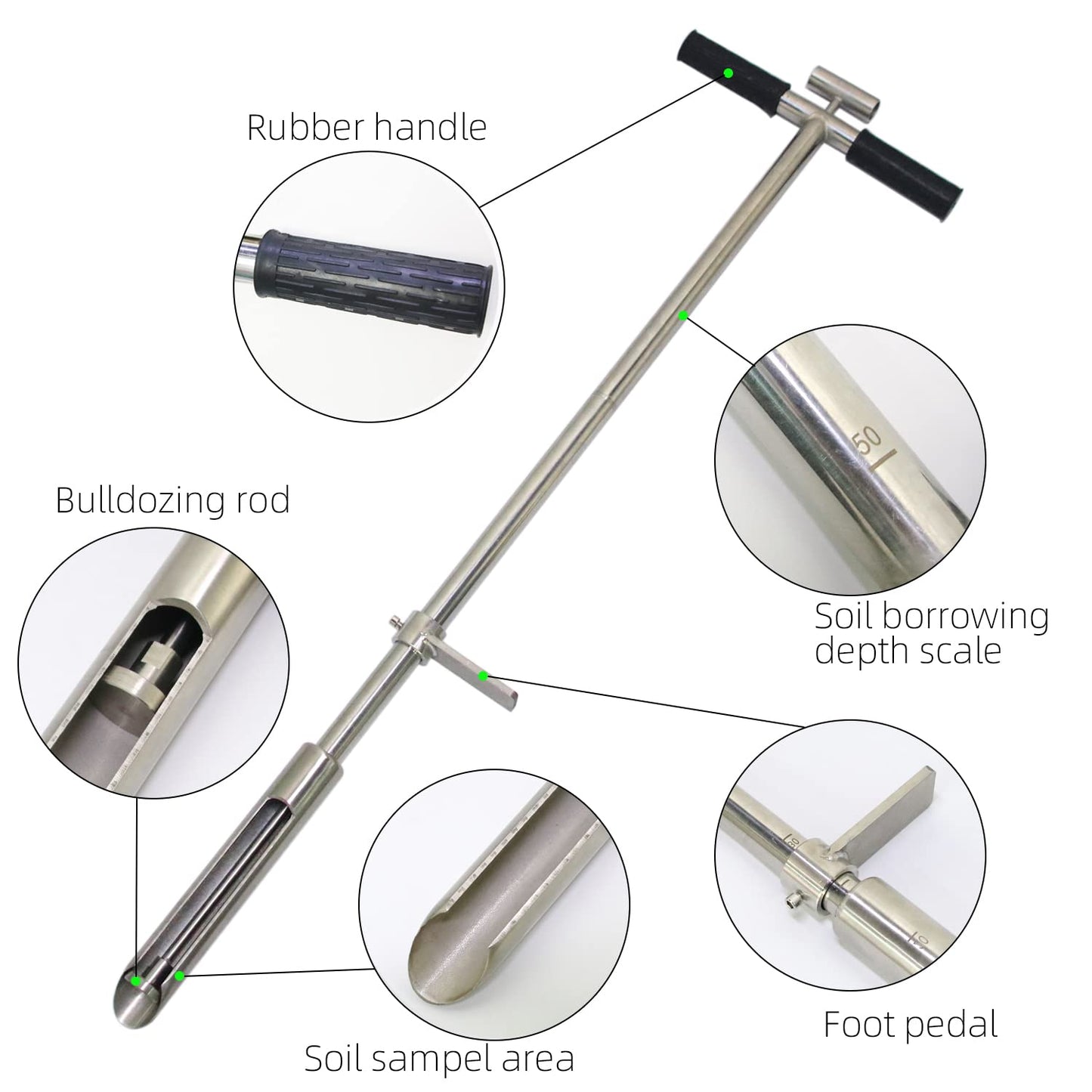 Soil Sample Probe 40” with Ejector and Foot Pedal,Soil Probe Stainless Steel T-Style Handle Soil Test Kit,Soil Probe Rod for Soil Sampling Plant Care/Agriculture/Garden/Farm