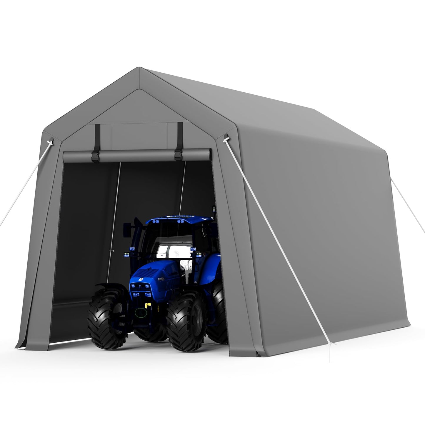 Garvee 7'x10' Outdoor Portable Storage Shed, Waterproof & UV-Resistant Garage Shelter with 2 Roll-Up Zipper Doors, Anti-Snow Carport Tent for Motorcycle, Bike, and Outdoor Equipment, Gray