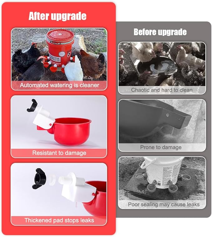 ZKZDSH 32 Pack Automatic Poultry Chicken Waterer Drinker Cups for Water Bucket DIY Automatic Chickens Coop and Ducks Water Dispenser Feeder Kit bebederos para gallinas with Mounting Hole Opener
