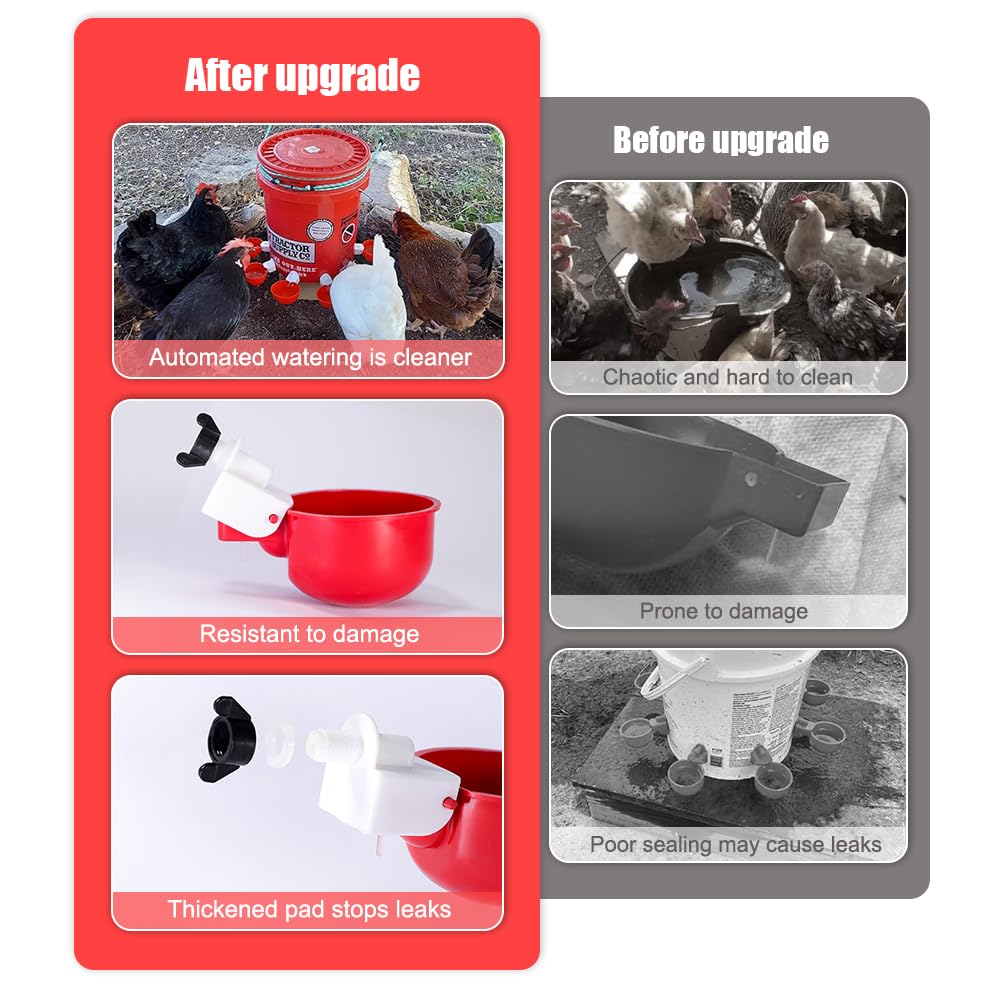 ZKZDSH 32 Pack Automatic Poultry Chicken Waterer Drinker Cups for Water Bucket DIY Automatic Chickens Coop and Ducks Water Dispenser Feeder Kit bebederos para gallinas with Mounting Hole Opener