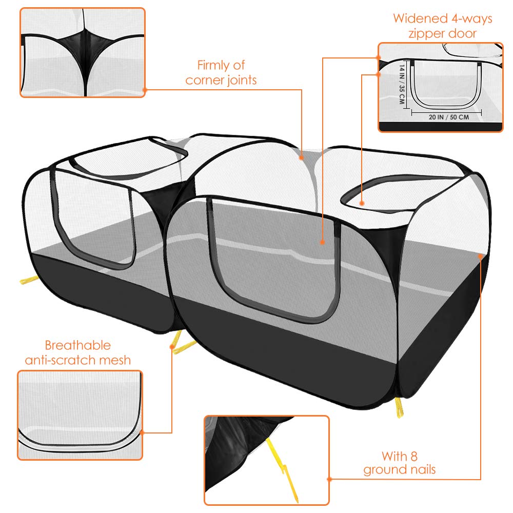 SlowTon Small Animals Playpen, Portable Large Chicken Run Coop with Detachable Bottom Breathable Transparent Mesh Walls, Foldable Pet Enclosure for Puppy Kitten Rabbits Indoor Outdoor(B,Flat Top)