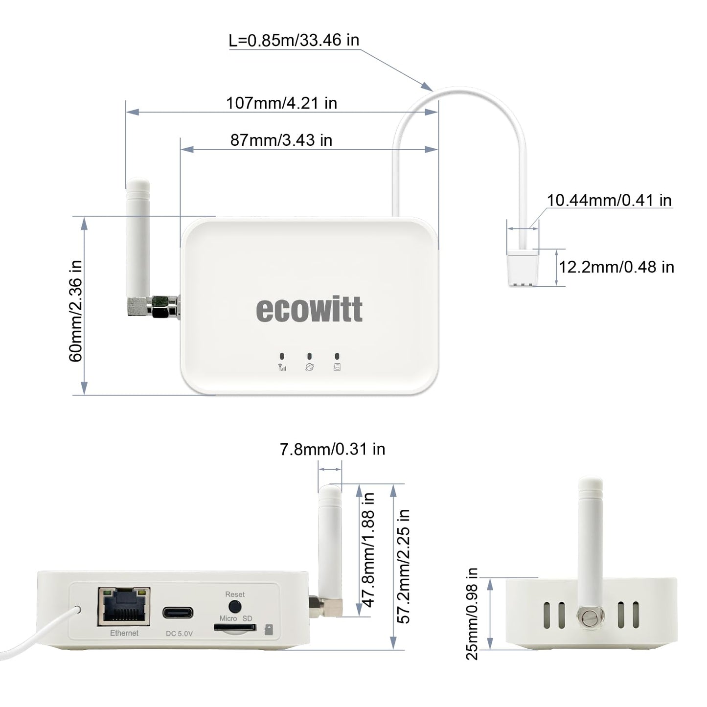 ECOWITT Soil Moisture Tester Kit, Includes GW3000 Wi-Fi&Ethernet Gateway and WH51BL Soil Moisture Sensor with 1m Wire Probe, with SD Card Port, 915 MHz