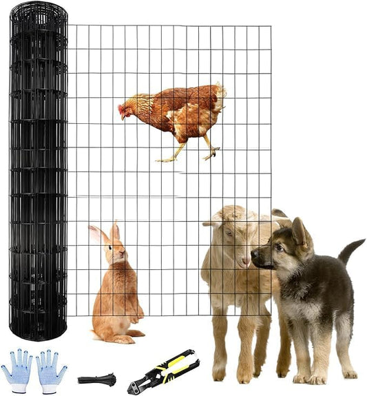 Tongmo 3 ft x 50 ft Black PVC Coated Welded Wire Fence, 16GA Garden Chicken Wire Fence Roll, Mesh Size 2" x 4" Hardware Cloth, Ideal for Yard Protection and Poultry Netting