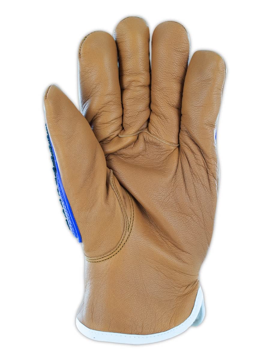 MAGID T-REX TRX843WXXXL Winter Thermal Impact Goatskin Leather Driver Work Glove | Cut Level A7, Puncture 4, 100G Thinsulate, Kevlar Lining, TPR Back, Blue/Brown, Size 12/XXXL (24 Pairs)