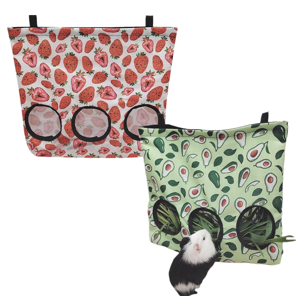 2 Pack Large Hay Feeder for Guinea Pigs, Bunny Hay Feeding Bag Small Animal Hanging Feeder Bags Rabbit Food Dispensers Bag Rack Cage Accessories