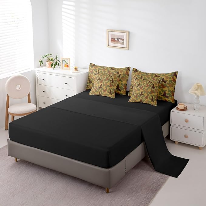 Feelyou Camouflage 7 Pieces Bedding Set Twin Size Duck and Camo Bedding Bed Set Set for Boys Teens Decor Duck Hunting Bed Set Includes Comforter, Sheet Set, Pillowcases Military Bedroom