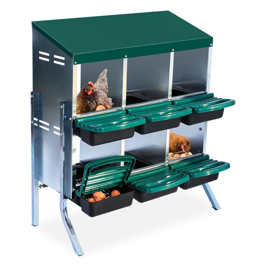 GarveeLife Nesting Boxes for Chickens, 6 Holes Chicken Nesting Boxes with Legs, Chicken Laying Box with Lid Cover, for Outdoor Chicken Coop Farm Yard, Green