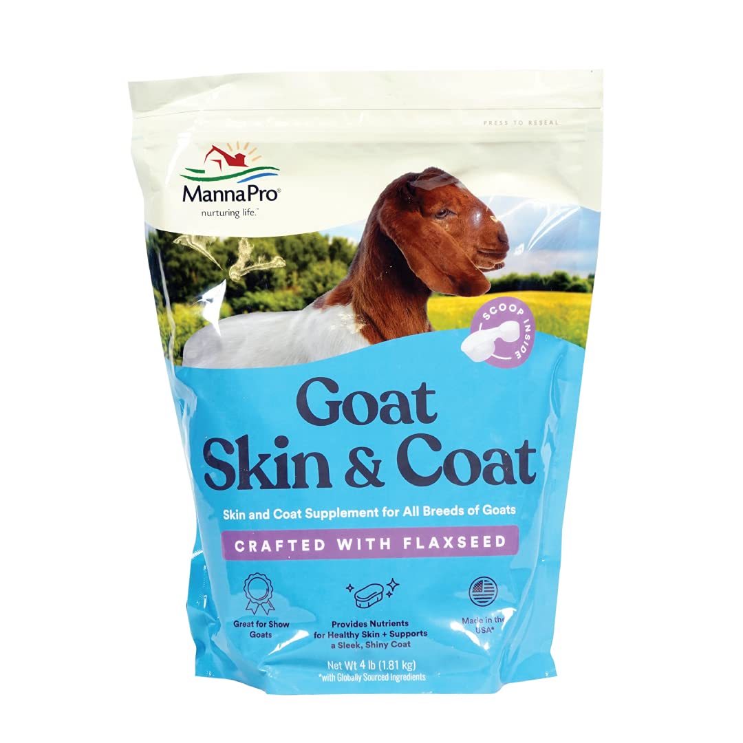 Manna Pro Goat Coat & Skin Supplement, Supports Healthy Skin, Shiny Coat & Overall Wellness, Goat Feed Supplement, Vitamins & Minerals, Promotes Strong Hooves & Immune Health, 4 lbs