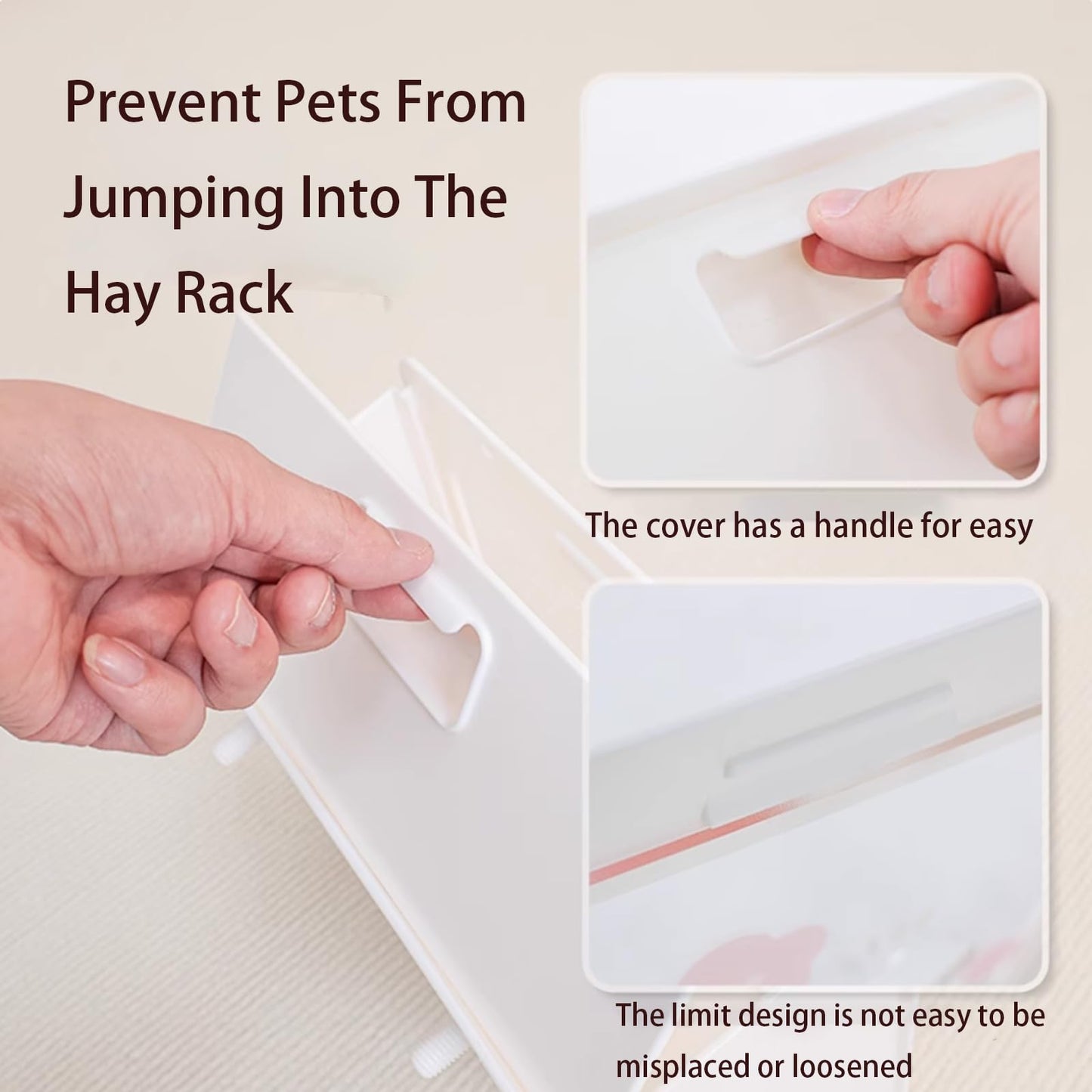 Hanging Rabbit Hay Feeder with Lid - No Waste Slow Feed Hay Rack for Rabbits, Guinea Pigs & Small Pets - Sturdy White Design, Easy to Fill & Clean, Cage Mounted Bunny Hay Holder (Flower Hole Style)