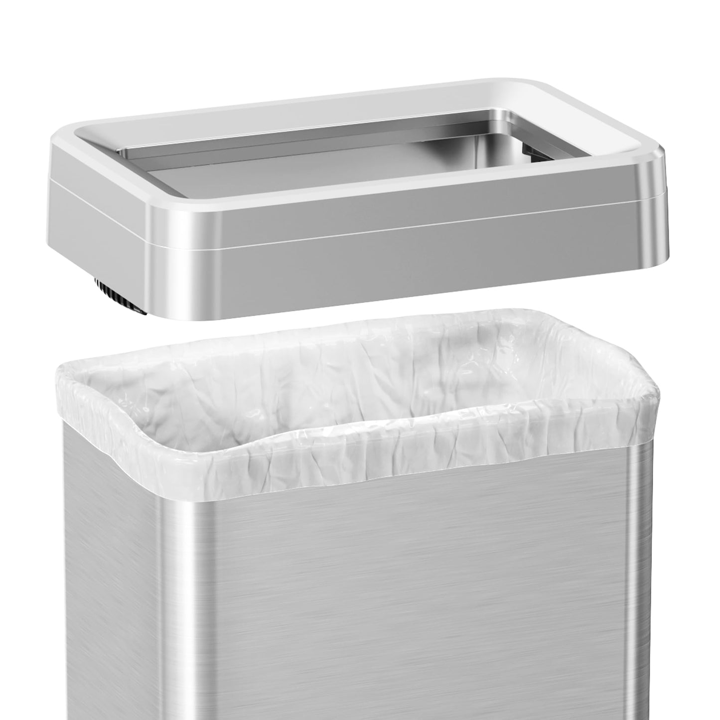 iTouchless 21 Gallon Open Top Kitchen Trash Can Recycling Bin with Wheels and Double Odor Filters Rectangular Commercial Stainless Steel 80 Liter Trashcan Home Office Work Bedroom Livingroom Garage