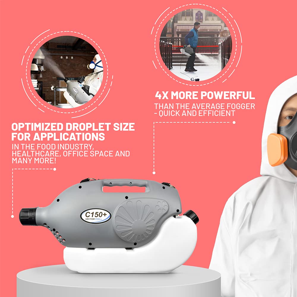 Vectorfog C150+ 110V Electric ULV Fogging Mosquito, Bug Insect Fogger Machine- Outdoor Yard Sprayer for Mosquitoes and Disinfectants-Mist Foggers for Mold, Insecticide (with Free Shoulder Strap)- 6L