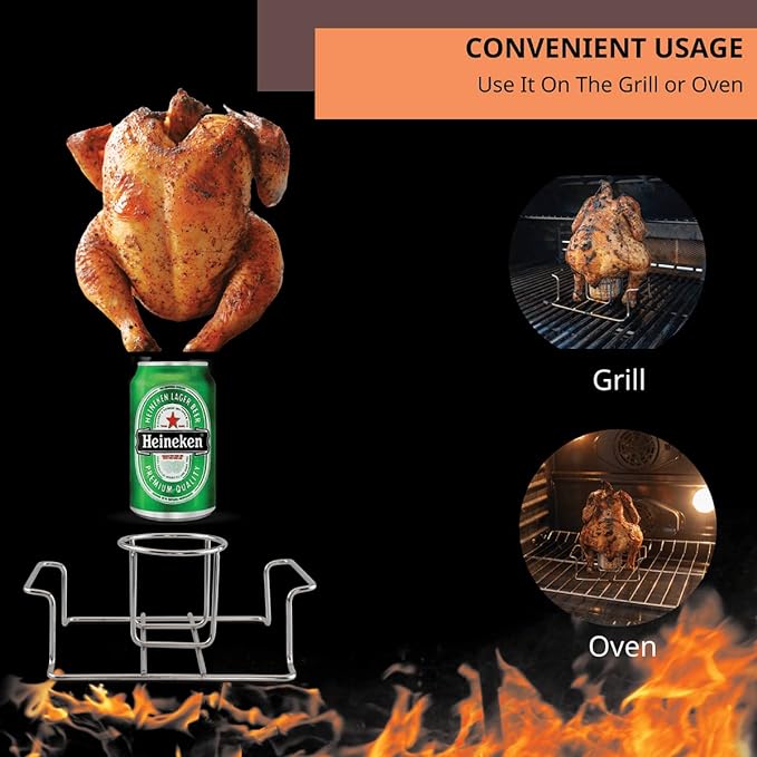 Beer Can Chicken Holder for Grill and Smoker, Premium Grade Stainless Steel Beer Chicken Stand with Handle (2 Pack)
