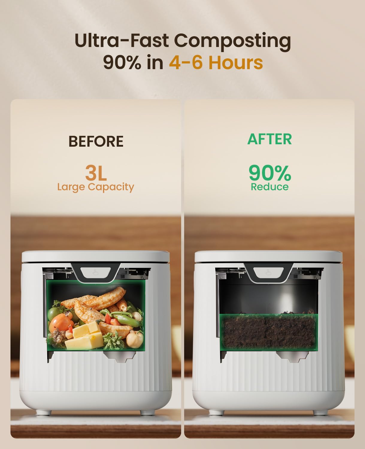 Electric Kitchen Composter,Ouaken 3L Indoor Food Waste Compost Machine Countertop Smart Composting Bin,4-6H Fast Compact Food Recycler for Home with Low Noise,Odorless,Auto-Clean