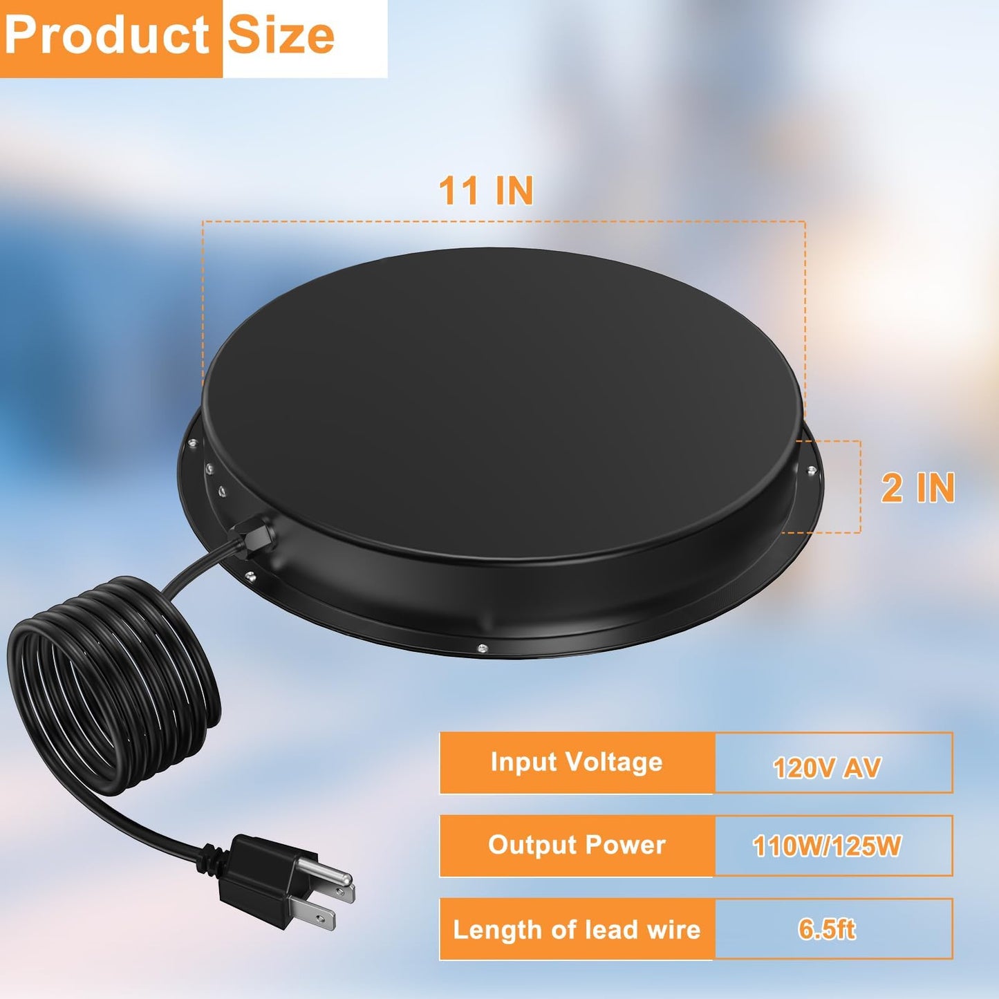 Chicken Water Heater for Winter, 11" Waterer Heated Base for 1-5 Gallon Metal Plastic Poultry Water, 110 Watt Heated Poultry Waterer with Thermostat for Chicken Duck Pigeon