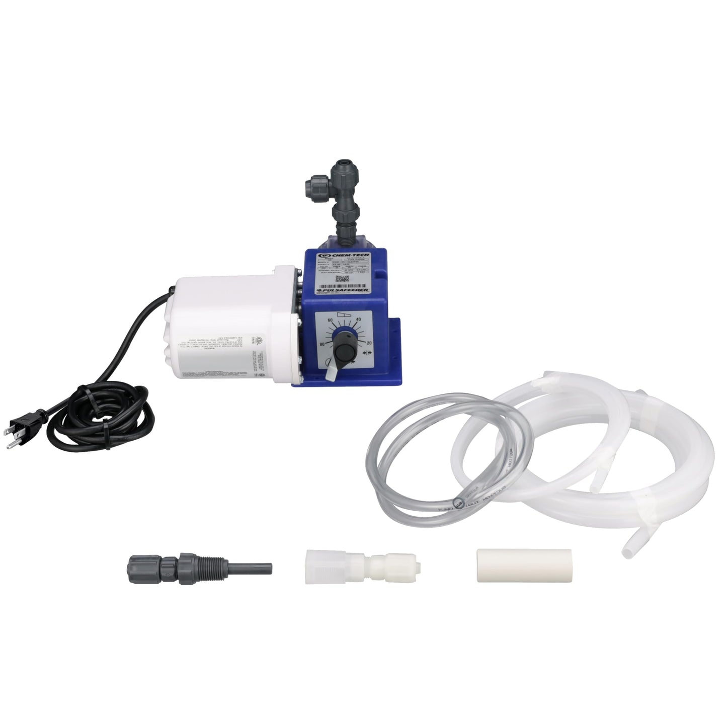 Pulsafeeder X030-XA-AAACXXX Chem-Tech Series 100, 30 GPD 4.72 LPH, 100 PSI 7 BAR, 115V, 60 Hz, Liquid End: PVC Head, CSPE Seats/ORings, Ceramic Ball; Includes .38" PVC Suction & .38" PE Discharge Tube