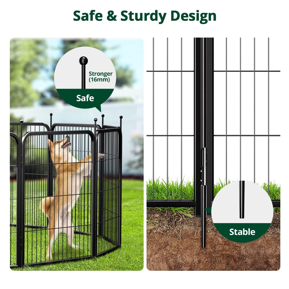 PawGiant Dog Fence Playpen 24”/32”/40” Indoor Outdoor for Small/Medium/Large Dogs, Metal Pet Puppy Cat Exercise Fencing Gate Crate Cage Outside RV, Camping, Yard, Garden
