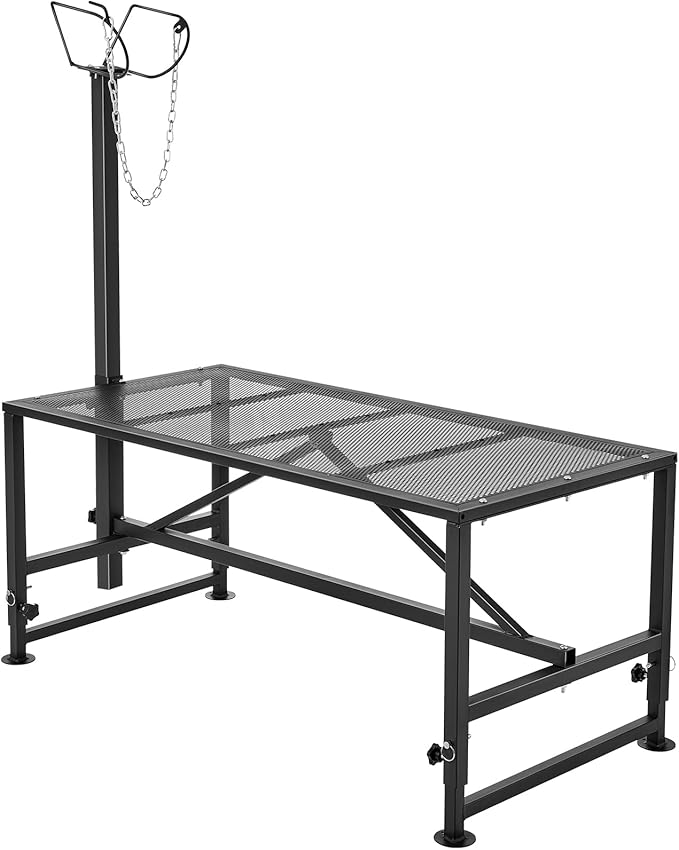 VEVOR Goat Milking Stand, 47x23 inch Livestock Stand, Metal Sheep Milking and Shearing Stand 21" to 33" Adjustable Height, with Headpiece and Nose Loop, 500lbs Loading Weight, Black