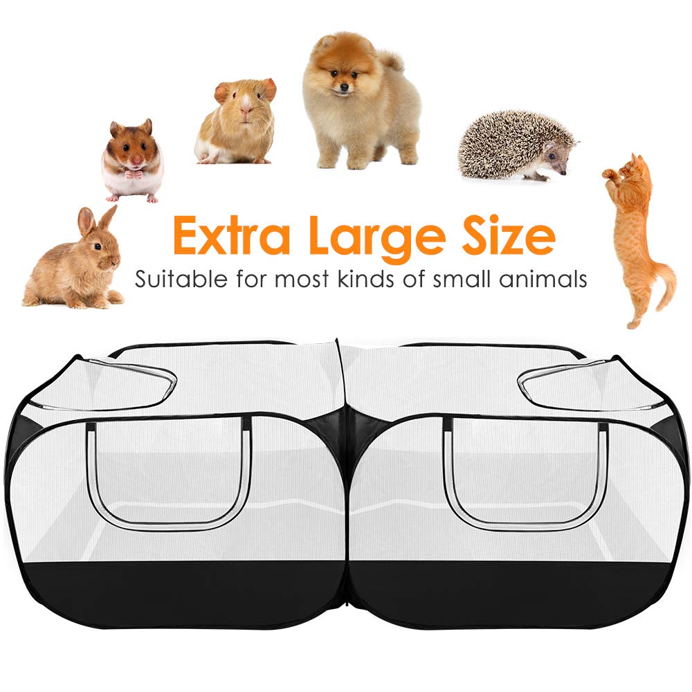 SlowTon Small Animals Playpen, Portable Large Chicken Run Coop with Detachable Bottom Breathable Transparent Mesh Walls, Foldable Pet Enclosure for Puppy Kitten Rabbits Indoor Outdoor(B,Flat Top)