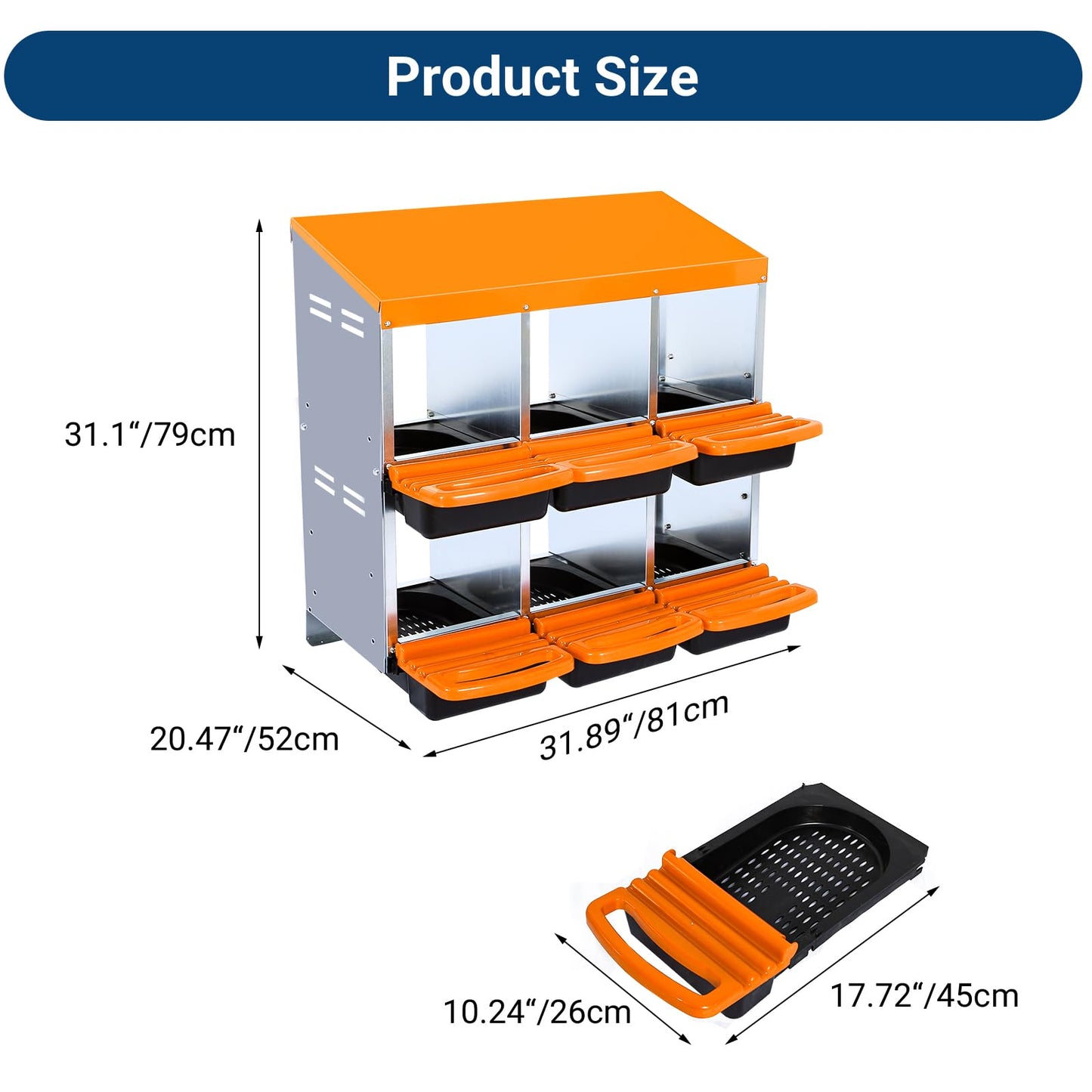 Chicken Nesting Box, 6 Compartments Nesting Boxes for Chickens, Chicken Laying Boxes, Roll Away Nesting Box for Chickens Laying Egg with Lid Cover to Protect Eggs, Orange