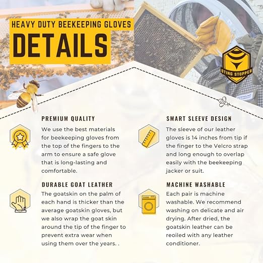 Sting Stopper Heavy Duty Beekeeping Gloves Men Women, Goat Skin Bee Gloves with Short Canvas Cuffs, Sting Proof Bee Keeping Gear | Beekeeper White, 3X-Large