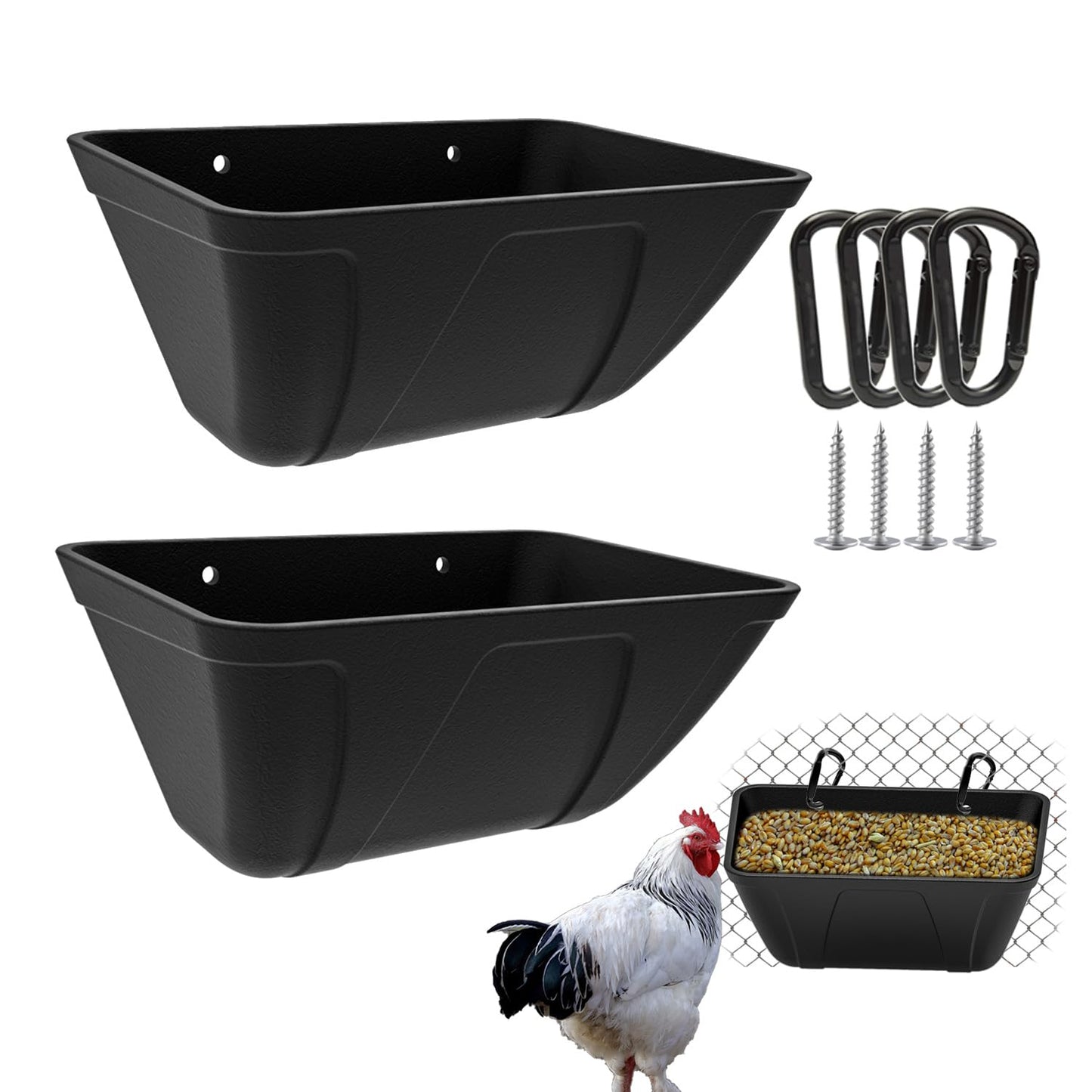 Fence Hanging Chicken Feeder for Duck, Piglets, Goat Feeder Poultry Feeding Container for Livestock Feed Trough Water Bucket(2)