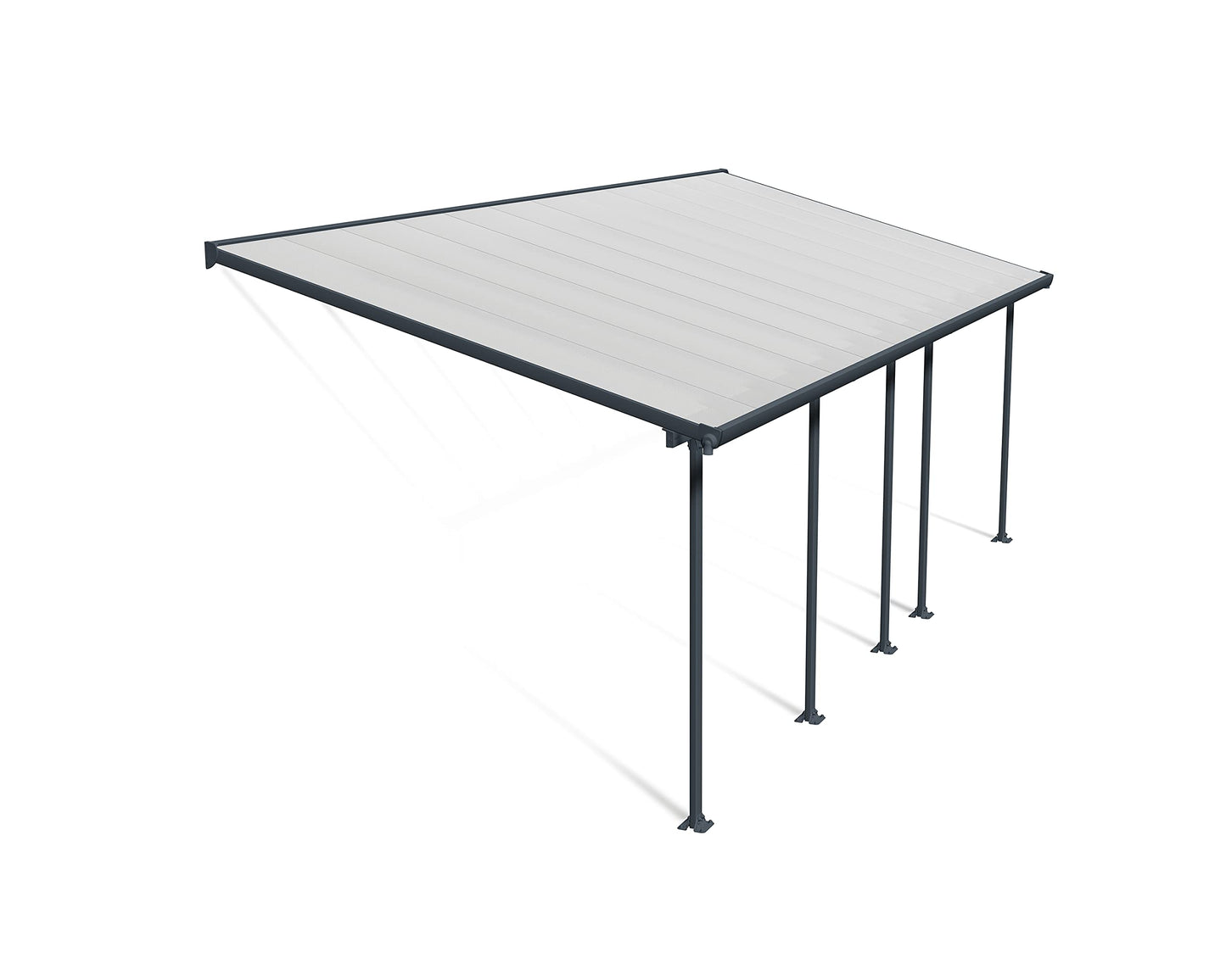 Palram - Canopia Feria Patio Cover 10' x 24' Gray/Clear Outdoor Canopy Awning, Waterproof, Shade, Outside Shelter For Backyard, Gutters, with 100% UV Protection