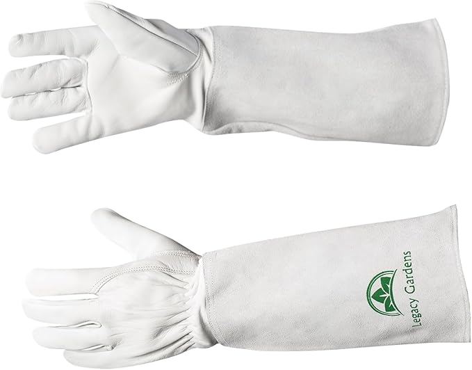 Leather Gardening Gloves for Women & Men, Long Garden Gloves, Cowhide Gauntlet Rose Pruning Thorn Resistant, Forearm Protection, 2XL, Natural