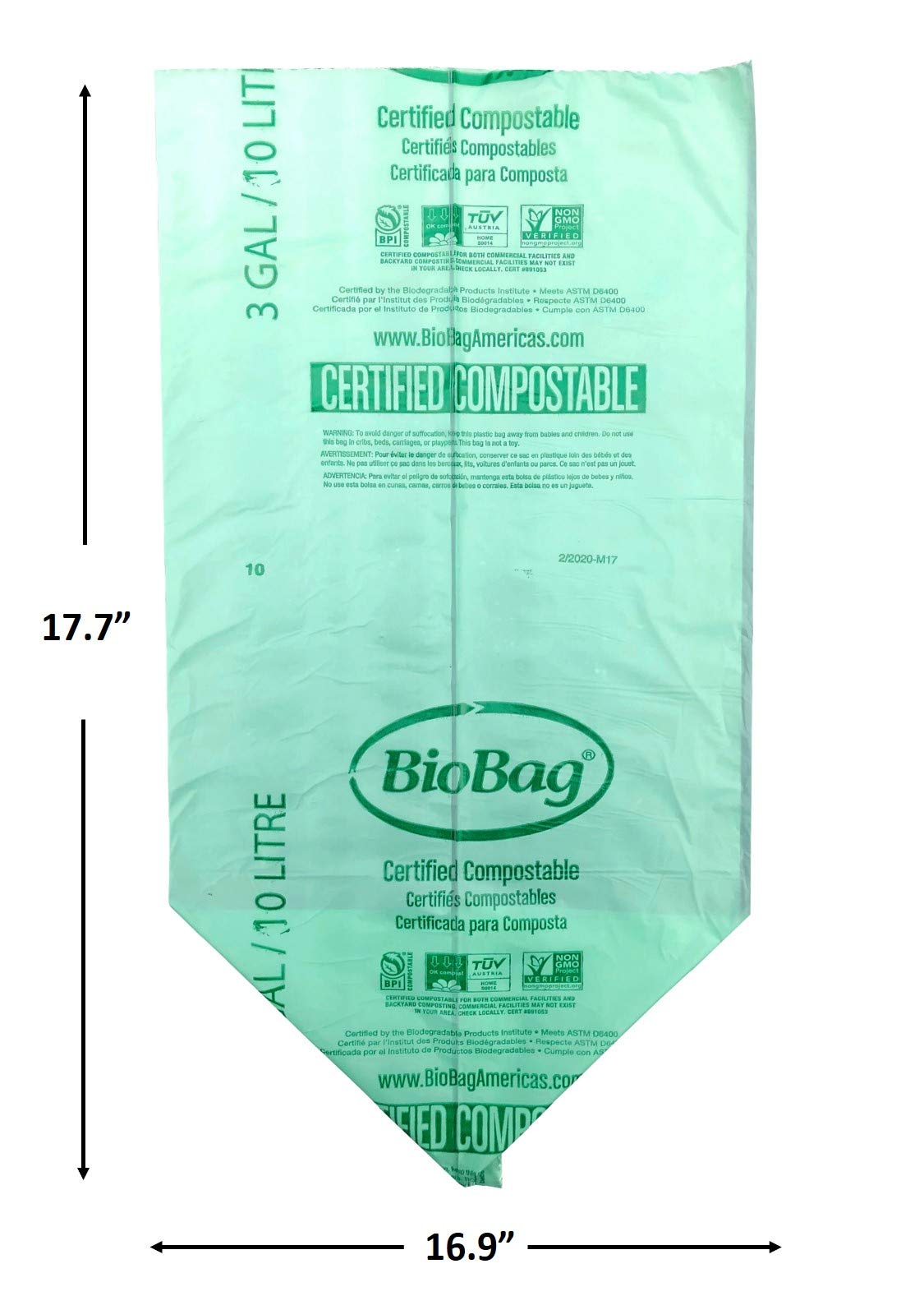 BioBag (USA), The Original Compostable Bag, 3 Gallon, 576 Total Count (12 Boxes of 48 Count), 100% Certified Compostable Kitchen Food Scrap Bags, Kitchen Compost Bin Compatible, Value Pack