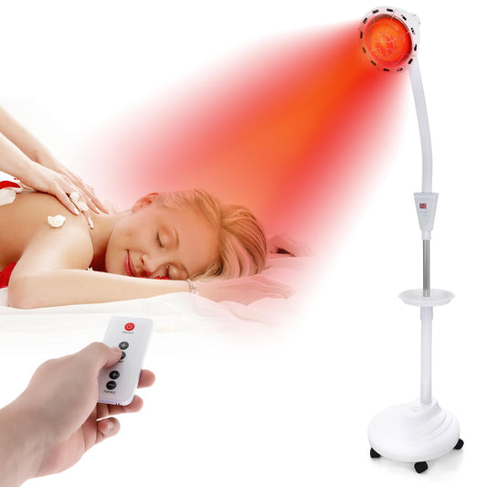 VARIPOWDER Infrared Heat Lamp,Near 275w Red Light Therapy Device for Body Pain Relief with Wheels Stand and Tray/Remove Control Joint Pain Muscle Aches
