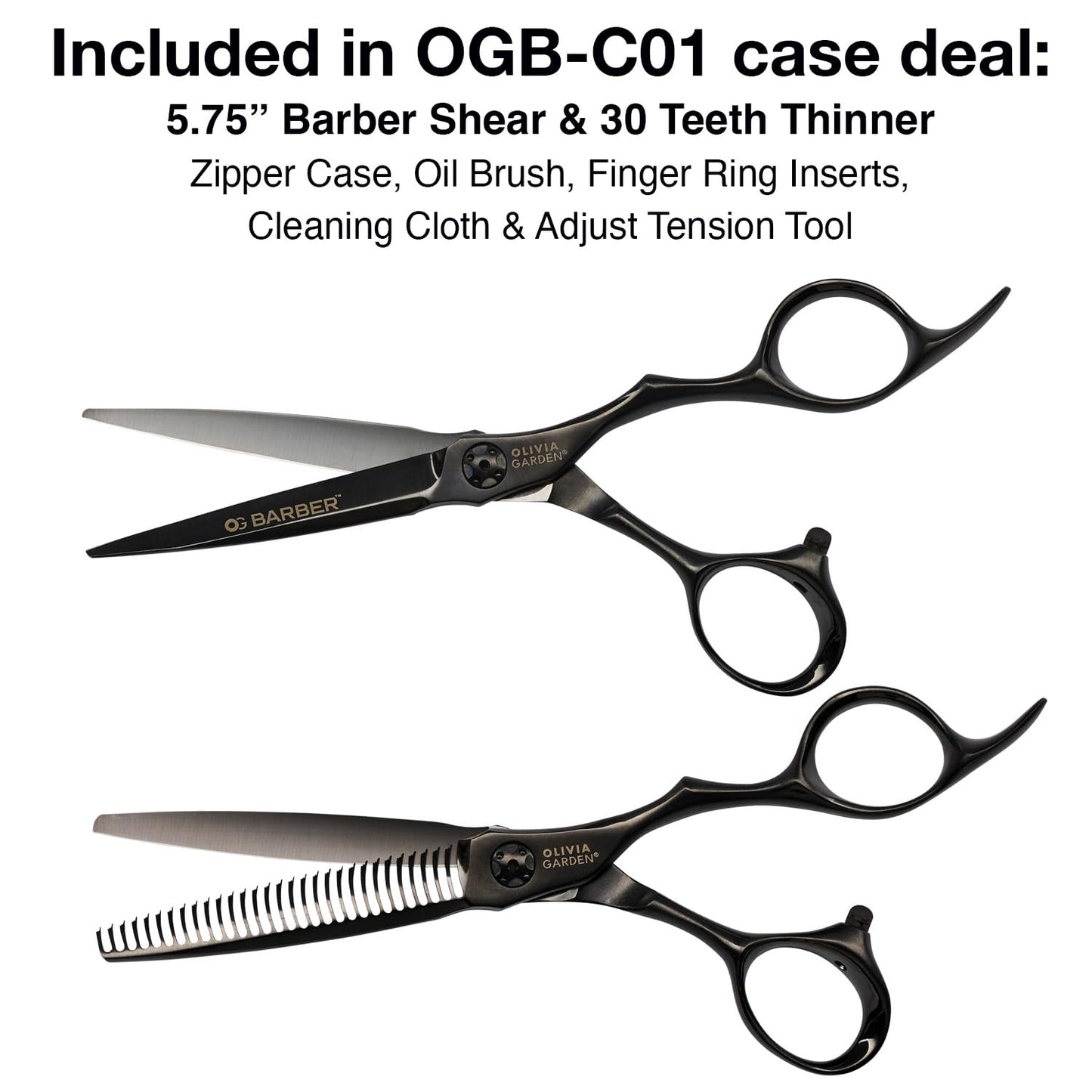 Olivia Garden Barber Shears Intro Kit - Includes Professional Hair Cutting Shears, Thinner, Case, and Accessories - 5.75" Razor Sharp Scissors - OGB-575, OGB-T630