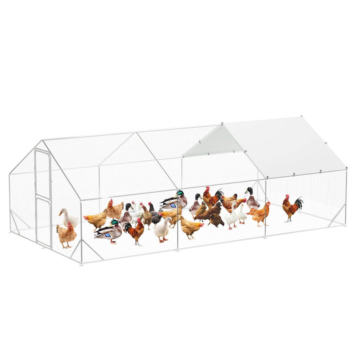 Large Metal Chicken Coop with Run,9.8×19.7×6.6ft Walk-in Poultry Cage,Chicken Pen with Water-Resident and Anti-Ultraviolet Cover for Outdoor Backyard Farm