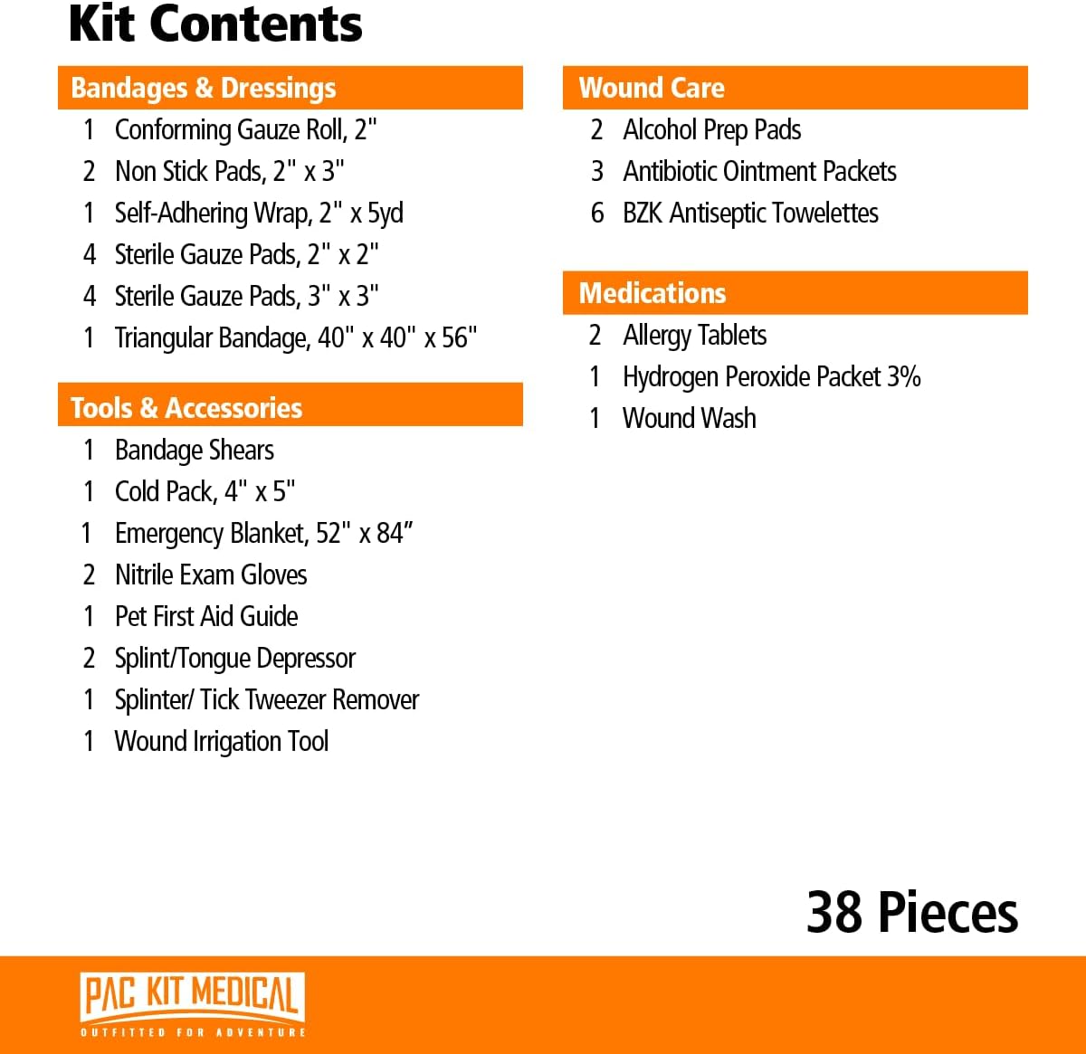 Pac-Kit Pet First Aid Kit for Dogs, Cats, and Other Animals in Soft-Sided Organized Zipper Case, 38 Pieces
