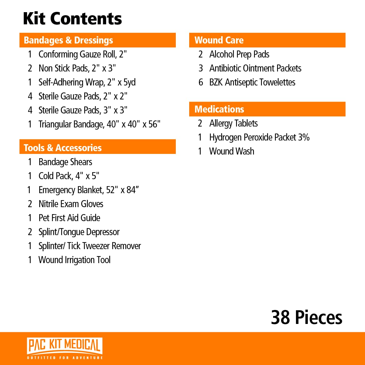 Pac-Kit Pet First Aid Kit for Dogs, Cats, and Other Animals in Soft-Sided Organized Zipper Case, 38 Pieces