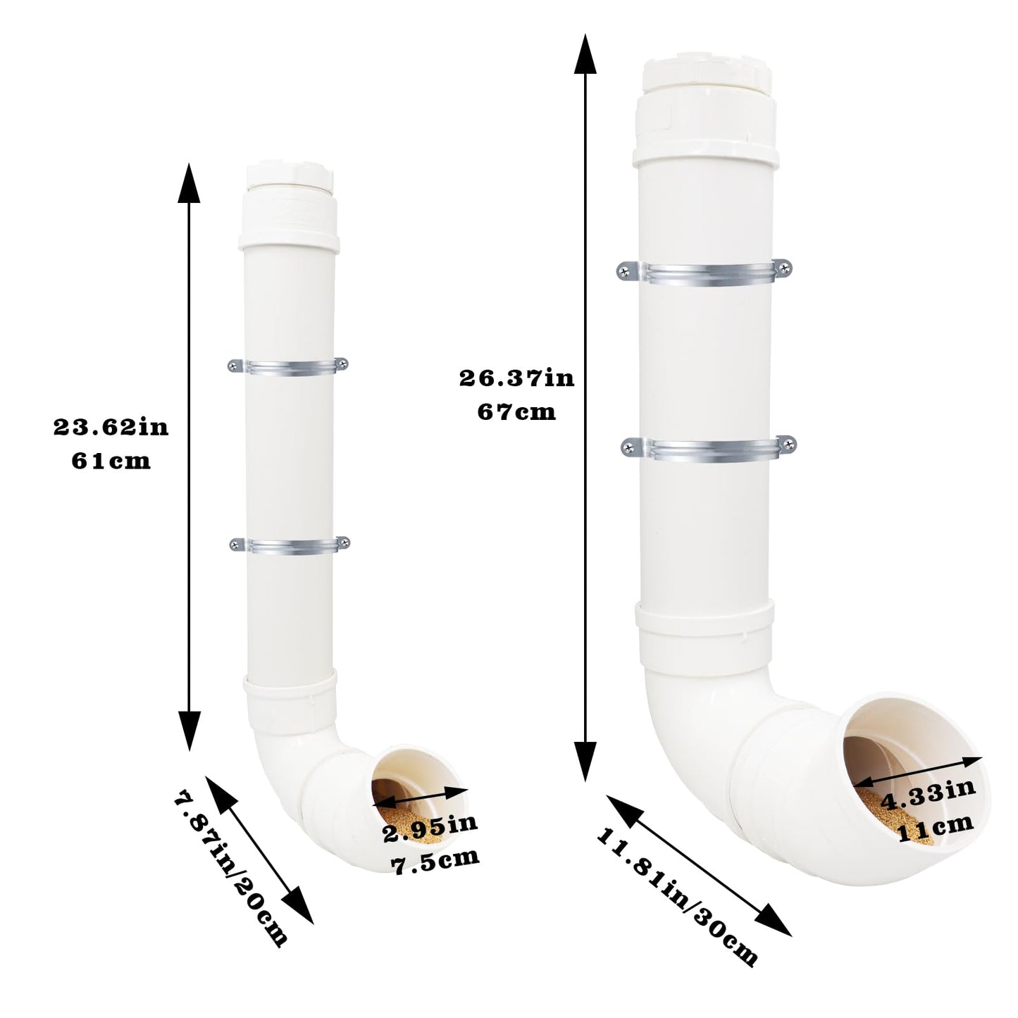 2-Pack Chicken Feeders No Waste, Chicken Feeder Kit with a Big One and a Small One, Automatic Chicken Feeder for Chicken Coop, PVC Gravity Poultry Feeders for Chickens, Ducks, Turkeys, Geese