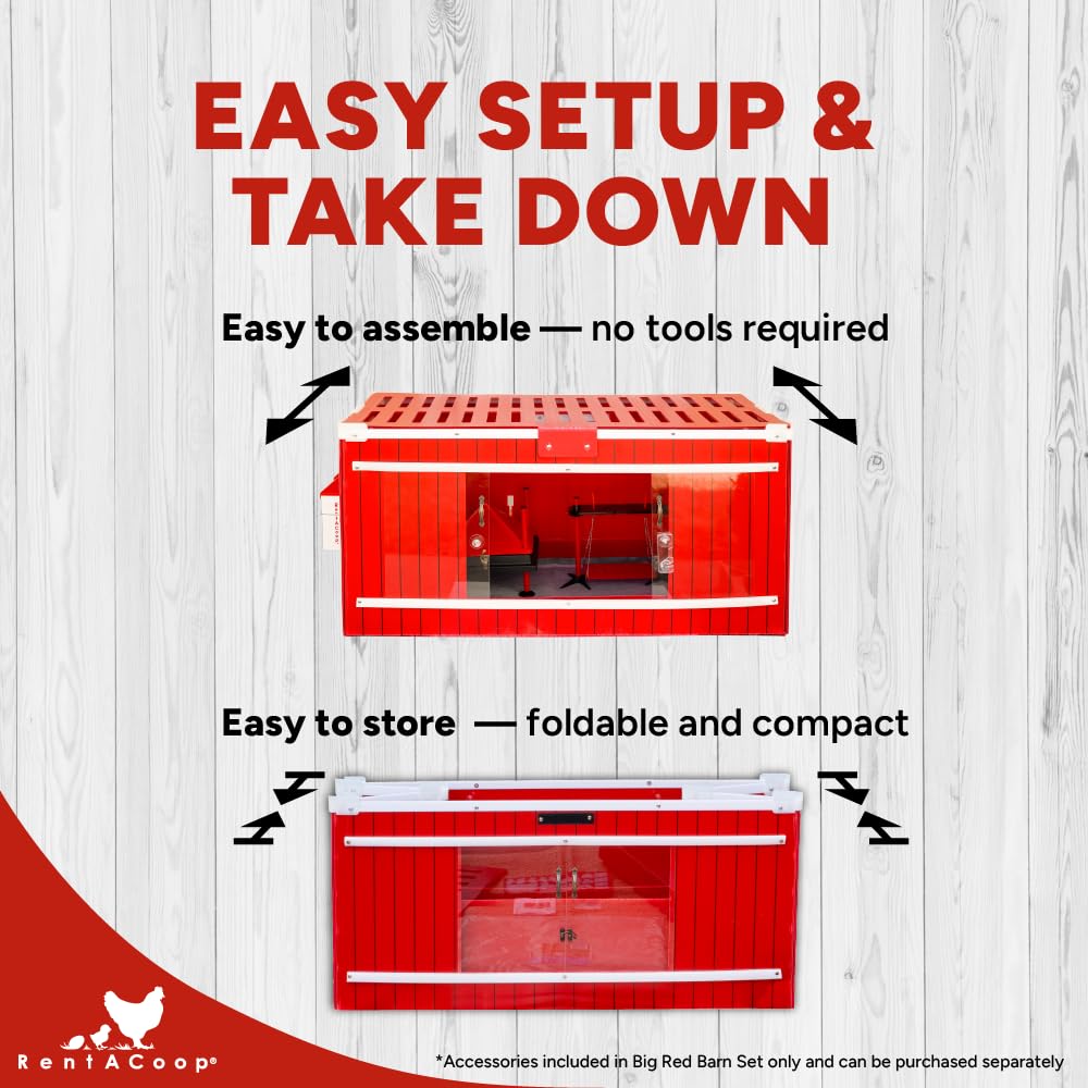 RentACoop Big Red Barn Chick Brooder Set with Heating Plate and Anti-Roost Cone, Two Chick Feeders, Two Chick Drinkers, Swing, Hatchling Liners, Jute Liner, LED Light, Security Latch